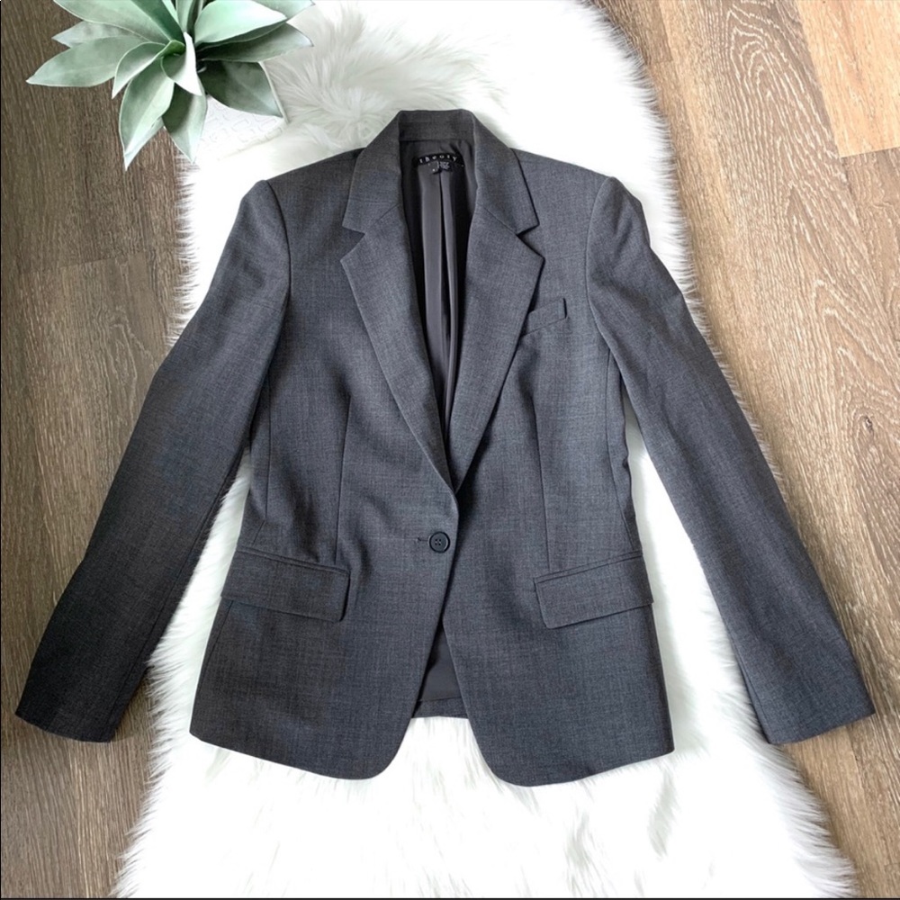 Theory Stretch Wool Gabe N Blazer Gray Charcoal 4